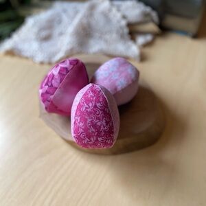 Cottagecore Pink Fabric Easter Eggs – Set of 3 Artisan Spring Décor